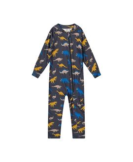 Deux Par Deux Deux par Deux Boys' One Piece Dinosaur Fleece Asymmetric Zip Thermal Underwear