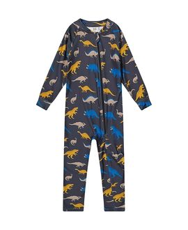 Deux Par Deux Deux par Deux Boys' One Piece Dinosaur Fleece Zipper Asymmetric Thermal Underwear