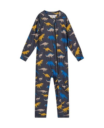 Deux Par Deux Deux par Deux Boys' One Piece Dinosaur Fleece Zipper Asymmetric Thermal Underwear