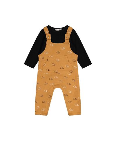Deux Par Deux Deux par Deux Boys' Organic Cotton Envelope Neck Romper and Hedgehog Pocket Overalls Set