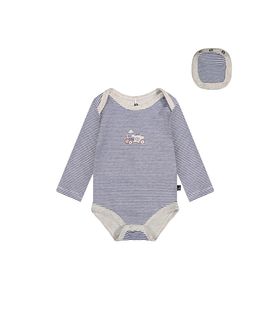 Deux Par Deux Deux par Deux Boys' Organic Cotton Stripe Snap Envelope Neck Romper