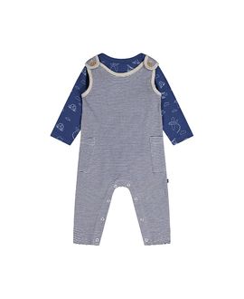 Deux Par Deux Deux par Deux Boys' Organic Cotton Transportation Romper and Striped Overall Set