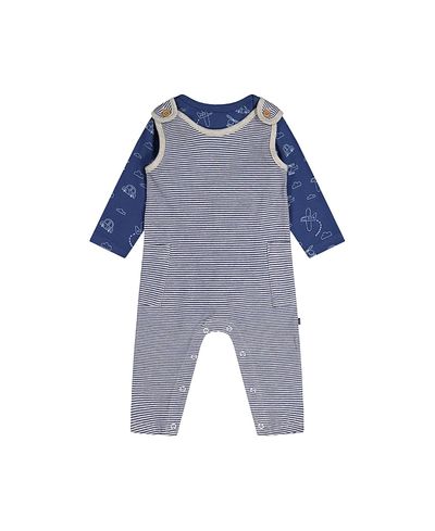 Deux Par Deux Deux par Deux Boys' Organic Cotton Transportation Romper and Striped Overall Set