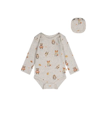 Deux Par Deux Deux par Deux Boys' Organic Cotton Woodland Animal Snap Envelope Neck Romper