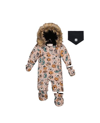 Deux Par Deux Deux par Deux Boys' Play Dog Faux Fur Hood Car Seat One Piece Snowsuit