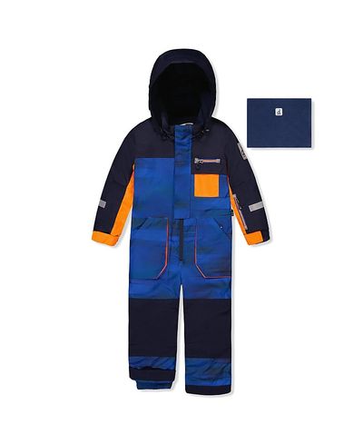 Deux Par Deux Deux par Deux Boys' Play Striped Detachable Hood Fleece Neckwarmer One Piece Snowsuit