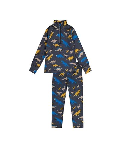 Deux Par Deux Deux par Deux Boys' Two Piece Dinosaur Brushed Half-Zip Top & Pants Thermal Underwear