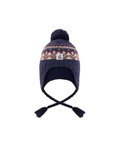 Deux Par Deux Deux par Deux Boys' Winter Fair Isle Earflap Peruvian Knit Hat with Pompom