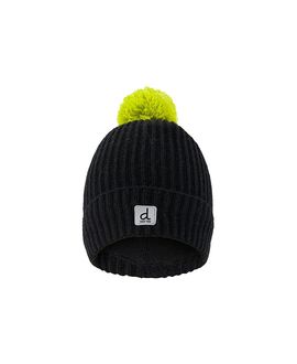 Deux Par Deux Deux par Deux Boys' Winter Ribbed Cuff Logo Patch Knit Hat With Pompom