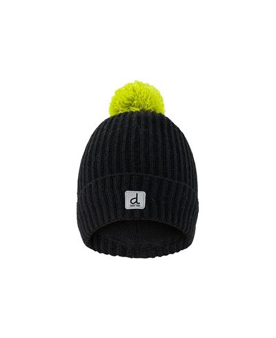 Deux Par Deux Deux par Deux Boys' Winter Ribbed Cuff Logo Patch Knit Hat With Pompom