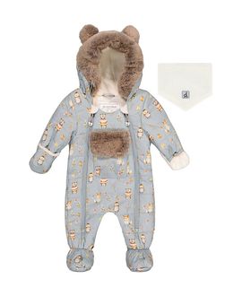 Deux Par Deux Deux par Deux Boys' Woodland Creatures One Piece Footie Romper & Neckwarmer Snowsuit