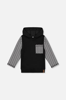Deux par Deux Deux par Deux Colorblock Checkered Chest Pocket Hooded Top