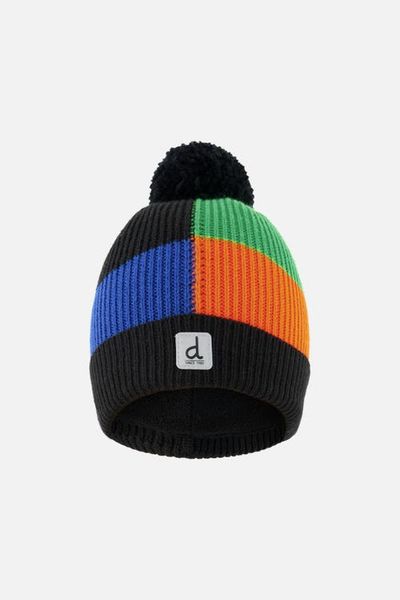 Deux par Deux Deux par Deux Colorblock Ribbed Cuff Knit Hat with Pompom