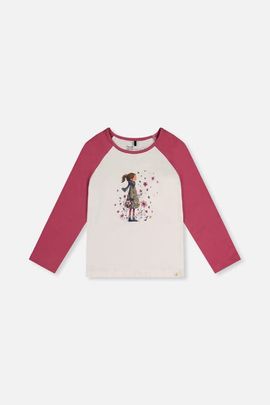 Deux par Deux Deux par Deux Contrast Raglan Organic Cotton Flowers Crew Neck T-Shirt