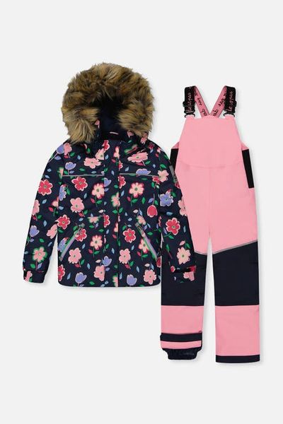 Deux par Deux Deux par Deux Discover Floral Faux Fur Hood Jacket & Suspender Pants Two Piece Snowsuit