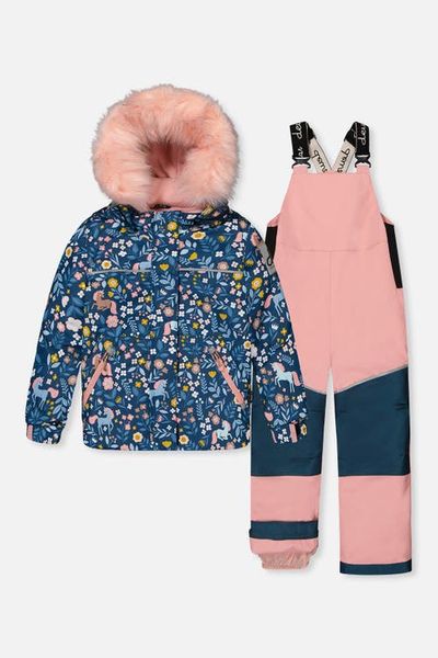 Deux par Deux Deux par Deux Discover Unicorn Faux Fur Hood Jacket & Suspender Pants Two Piece Snowsuit