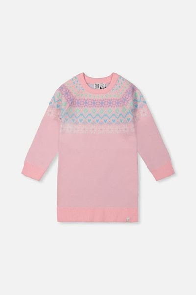 Deux par Deux Deux par Deux Fair Isle Yoke Raglan Sleeve Knit Dress