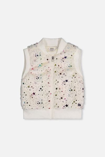 Deux par Deux Deux par Deux Faux Fur Sleeveless Star Pattern Front Zipper Vest