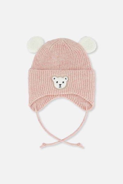 Deux par Deux Deux par Deux Fleece Lined Bear Ear Winter Knit Hat with Ear Flaps