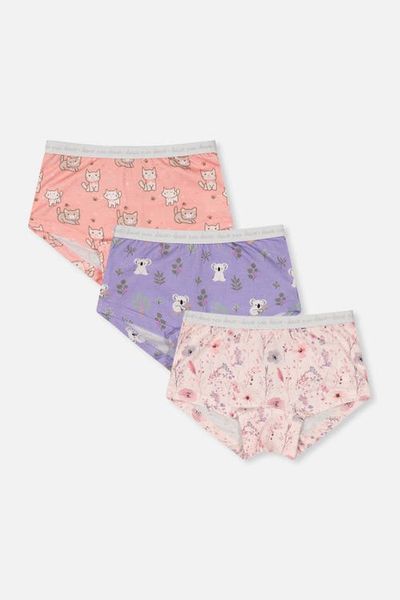 Deux par Deux Deux par Deux Floral Organic Cotton Full Coverage 3-Pack Boyshort Panties