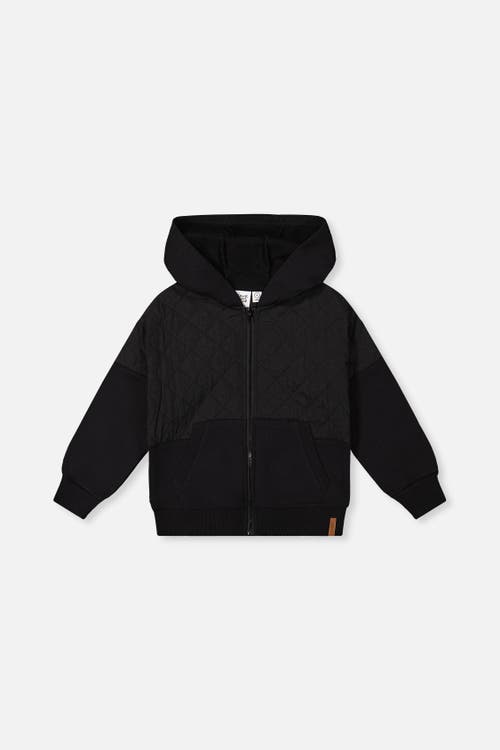Deux par Deux Deux par Deux Full Zip Hooded Quilted Chest Panel Cardigan