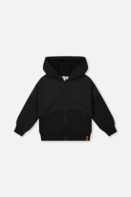 Deux par Deux Deux par Deux Full Zip Hooded Quilted Chest Panel Cardigan
