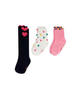 Deux Par Deux Deux par Deux Girls' 3-Pair Heart Ribbed Cuff Stretch Socks