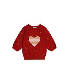 Deux Par Deux Deux par Deux Girls' 3/4 Sleeve Heart Graphic Ribbed Cuff Knitted Sweater