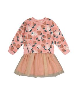 Deux Par Deux Deux par Deux Girls' Bi-Material Dress Strawberry Print