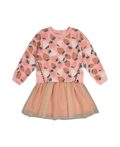 Deux Par Deux Deux par Deux Girls' Bi-Material Dress Strawberry Print