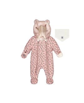 Deux Par Deux Deux par Deux Girls' Car Seat Leopard Paw Fleece Neckwarmer One Piece Snowsuit