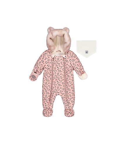 Deux Par Deux Deux par Deux Girls' Car Seat Leopard Paw Fleece Neckwarmer One Piece Snowsuit