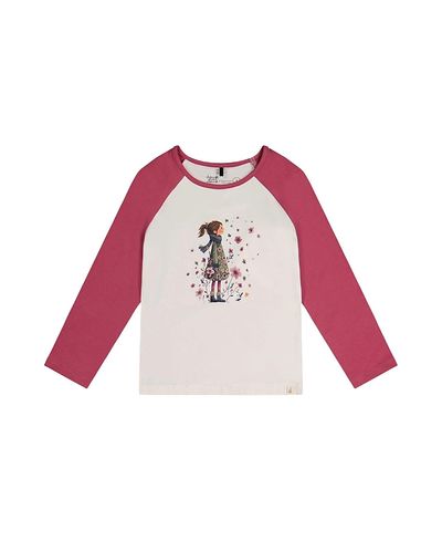 Deux Par Deux Deux par Deux Girls' Contrast Raglan Organic Cotton Flowers Crew Neck T-Shirt