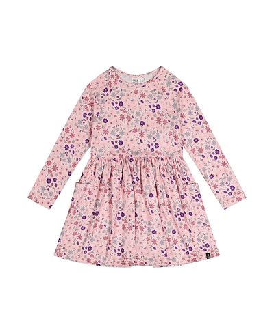 Deux Par Deux Deux par Deux Girls' Daisies Long Raglan Sleeve Dress with Patch Pockets