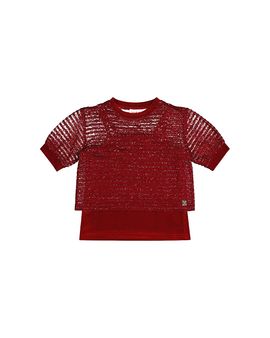 Deux Par Deux Deux par Deux Girls' Fake Layering Jacquard Sparkly Top & Cami