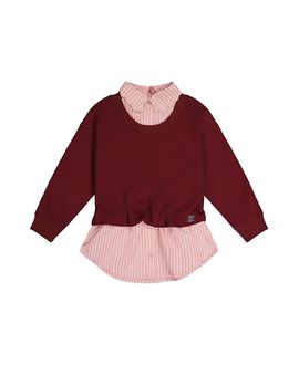 Deux Par Deux Deux par Deux Girls' Fake Two Layer French Terry Layered Collar Sweater