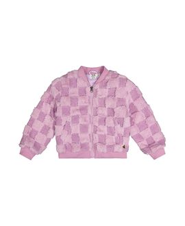 Deux Par Deux Deux par Deux Girls' Faux Fur Jacquard Checkerboard Front Pocket Bomber Jacket