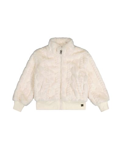 Deux Par Deux Deux par Deux Girls' Faux Fur Jacquard Zip Ribbed Cuff Jacket