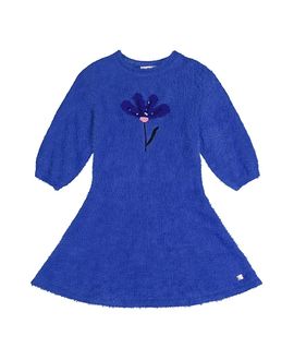 Deux Par Deux Deux par Deux Girls' Floral Jacquard Sequin Pleated Knitted Dress