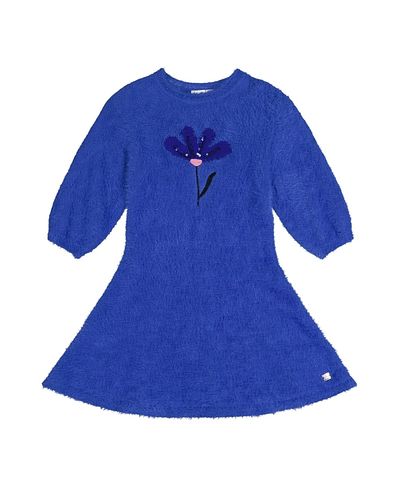 Deux Par Deux Deux par Deux Girls' Floral Jacquard Sequin Pleated Knitted Dress