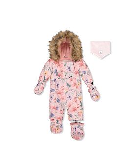 Deux Par Deux Deux par Deux Girls' Floral Play Faux Fur Hood Car Seat One Piece Snowsuit