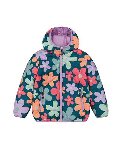 Deux Par Deux Deux par Deux Girls' Floral Quilted Hooded Zip Pocket Mid-Season Jacket