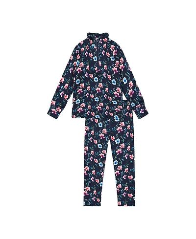 Deux Par Deux Deux par Deux Girls' Floral Two Piece Brushed Half-Zip Top & Pants Thermal Underwear