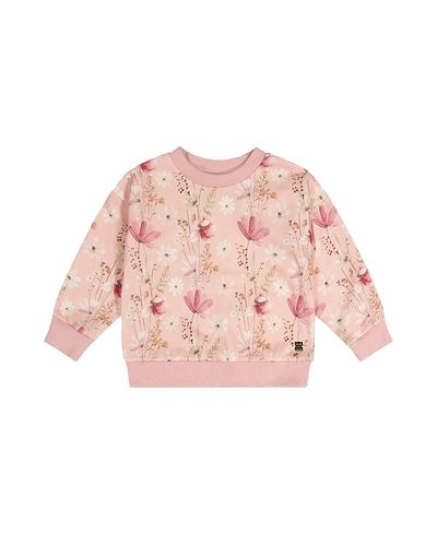 Deux Par Deux Deux par Deux Girls' French Terry Floral Ribbed Cuff Sweatshirt