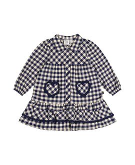 Deux Par Deux Deux par Deux Girls' Gingham Frilled Heart Pocket Shirt Dress