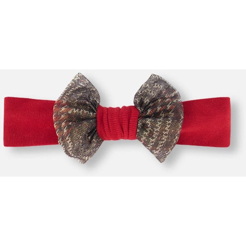 Deux par Deux Deux par Deux Girl's Headband With Glittering Tulle Bow Red Plaid