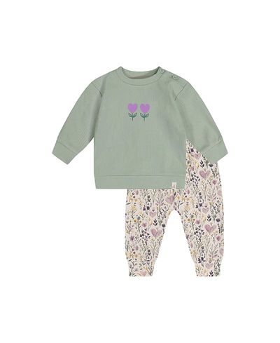 Deux Par Deux Deux par Deux Girls' Heart Organic Cotton Coordinated Pants and Long Sleeve Top Set