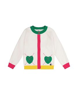 Deux Par Deux Deux par Deux Girls' Heart Pocket Button Front Knitted Cardigan