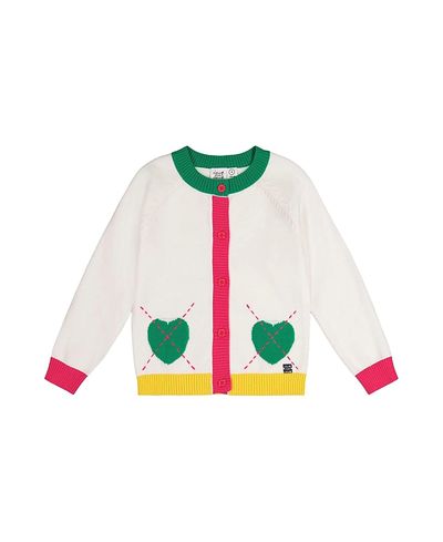 Deux Par Deux Deux par Deux Girls' Heart Pocket Button Front Knitted Cardigan