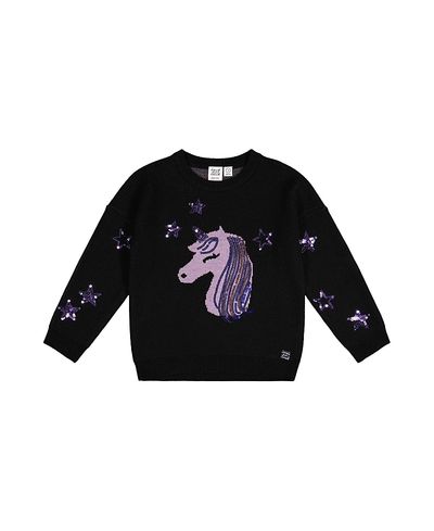 Deux Par Deux Deux par Deux Girls' Intarsia Sequin Star Knitted Sweater
